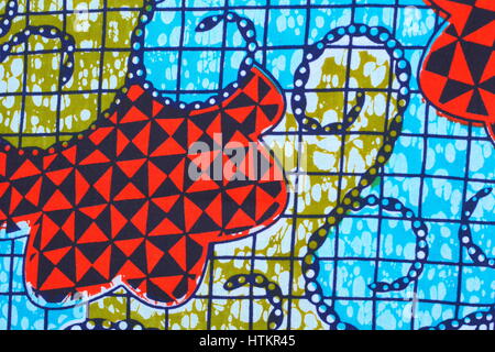 Tanzania kitenge modellato di tessuto, la stampa è eseguita tramite una tradizionale tecnica di batik. Foto Stock