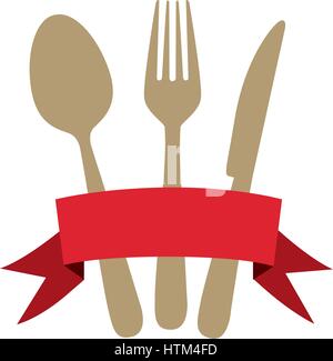Posate colorate cucina elementi con nastro rosso Illustrazione Vettoriale