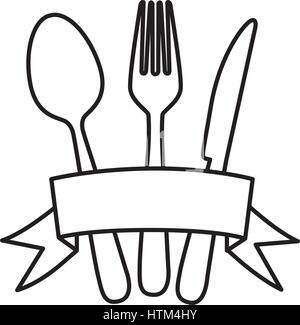 Silhouette posate elementi di cucina con nastro Illustrazione Vettoriale