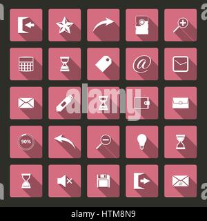 Set di universal web icone con lunga ombra, di tipo piatto, illustrazione vettoriale. Illustrazione Vettoriale