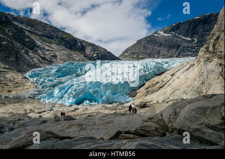 Percorso escursionistico al ghiacciaio Nigardsbreen, Norvegia Foto Stock