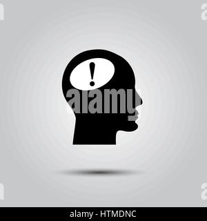 Testa umana con punto esclamativo su bianco Illustrazione Vettoriale