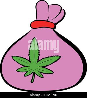 Piccola borsa con boccioli di icona di marijuana cartoon Illustrazione Vettoriale