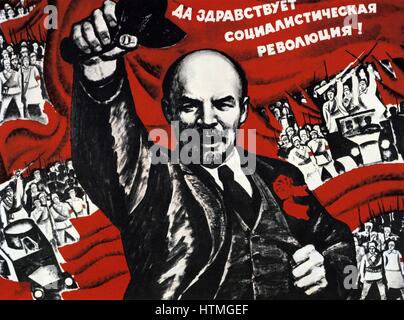 Rivoluzione Russa, ottobre 1917. Vladimir Ilyich Lenin (Ulyanov - 1870-1924) rivoluzionario russo. Non datata manifesto comunista. Foto Stock