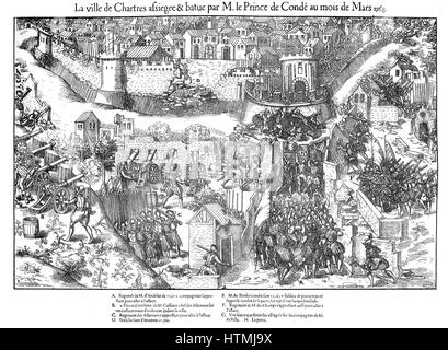 Il francese le guerre religiose 1562-1598. Assedio di Chartres. Huguenots assediata Chartres alla fine di febbraio 1568, violando la parete nord con l'artiglieria. Assalto lanciato il 7 marzo non riuscito . I sappers lavoro per minare il bastion facente parte della città defenc Foto Stock