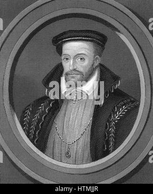 Gaspard de Coligny o Coligni (1517-72) Francesi Ugonotti Admiral. Ucciso nella sua stanza in presenza del Duc de Guise nel massacro di St Bartholemew, 23 agosto 1572. Incisione in acciaio 1851 Foto Stock