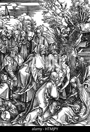 La tumulazione. Silografia di Albrecht Dürer dalla sua serie di sette xilografie per la grande passione c.1497-1500 Foto Stock