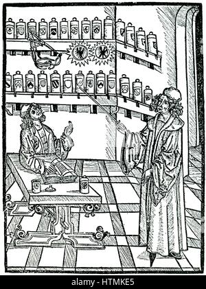 La farmacia del negozio. Da Johannis de Cuba " Ortus Sanitatis', Strasburgo, 1483 Foto Stock