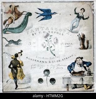 Fantascope: gioco ottico a seconda della persistenza della visione per il suo effetto. Titolo pagina del libretto di istruzioni emesse con il giocattolo. Da TM Baynes 'Fantascope', Ackermann, Londra, 1833. La puntasecca Foto Stock