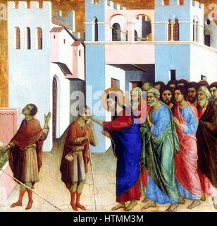 Duccio di Buoninsegna (1278-1318), pittore italiano. Scuola Senese. La tradizione bizantina. "Cristo la guarigione del cieco". National Gallery di Londra. Foto Stock