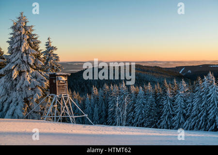 Klinovec, Regione di Karlovy Vary, Monti Metalliferi, Repubblica Ceca Foto Stock