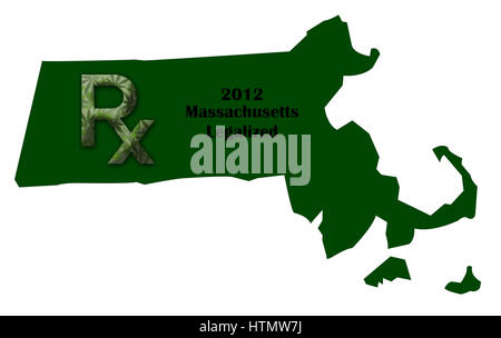 Mappa dello stato del Massachusetts che illustra quando la marijuana medica è stato legalizzato. Foto Stock