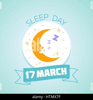 Calendario per ogni giorno il 17 marzo. Biglietto di auguri. Holiday - Giornata del sonno. Icona di stile lineare Illustrazione Vettoriale