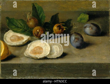 Josef Navratil 1798-1865 - Zatisi s ustricemi, citronem, svestkami un mispulemi Foto Stock