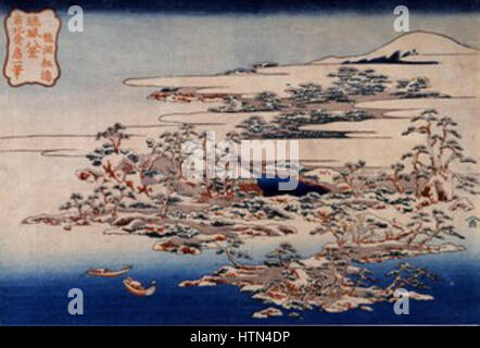 Otto viste delle isole Ryukyu da Hokusai (Urasoe Museo d'Arte) - pini e le onde a Ryudo Foto Stock