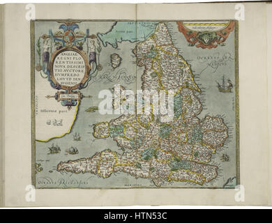 Mappa di Inghilterra da Abraham Ortelius Foto Stock