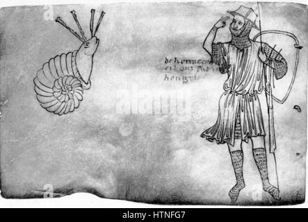 Il libro di Villard de Honnecourt, risalente al XIII secolo, offre disegni dettagliati di disegni architettonici e meccanici. Questa pagina (03) mostra la sua precisione nell'illustrare sia i concetti strutturali che i meccanismi ingegneristici dettagliati. Foto Stock