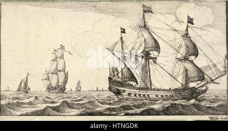 Venceslao Hollar - una nave da guerra con quattro vele impostate Foto Stock