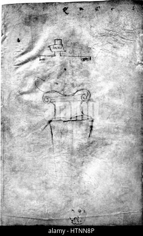 Il bozzetto di Villard de Honnecourt, risalente al XIII secolo, contiene disegni architettonici e ingegneristici che forniscono preziose informazioni sul design medievale. Gli schizzi in questo volume rappresentano sia applicazioni pratiche che concetti fantasiosi del periodo medievale. Foto Stock