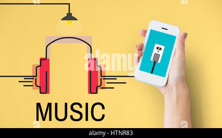 Audio musica cuffie multimediali Concept Foto Stock