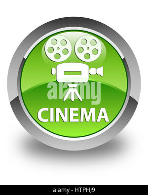 Cinema (icona videocamera) isolato sulla carta lucida verde pulsante rotondo illustrazione astratta Foto Stock