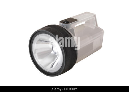 Torcia con un grande riflettore close up su uno sfondo bianco. Essa è isolata, il lavoratore di percorsi è presente Foto Stock