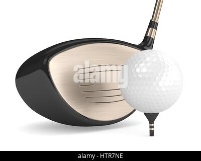 3D render di pallina da golf con golf club isolati su sfondo bianco Foto Stock