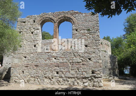 Parco nazionale di Butrinto è uno dei più importanti siti archeologici in Albania. protegge la zona del paesaggio storico, archeologia e l'ambiente. Foto Stock