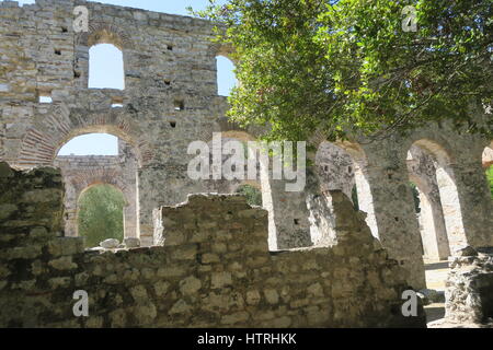 Parco nazionale di Butrinto è uno dei più importanti siti archeologici in Albania. protegge la zona del paesaggio storico, archeologia e l'ambiente. Foto Stock