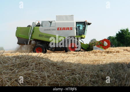 Mietitrebbia in campo di grano: reap, raccogliendo, reaper Foto Stock