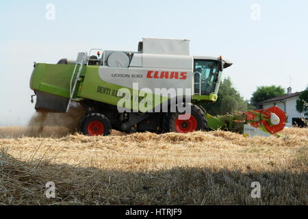 Mietitrebbia in campo di grano: reap, raccogliendo, reaper Foto Stock