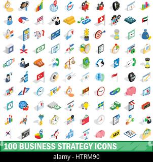 100 strategia di business di set di icone, stile isometrico Illustrazione Vettoriale