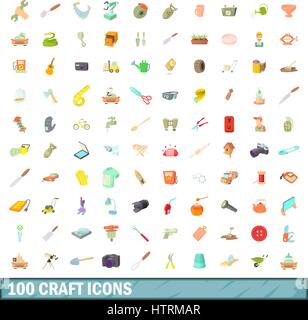 100 craft set di icone, stile cartoon Illustrazione Vettoriale