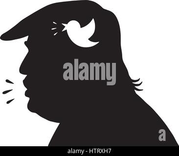 Donald Trump Silhouette e Social Media Icona. Illustrazione Vettoriale. New York, 13 Febbraio 2017 Illustrazione Vettoriale