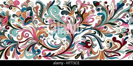 Vintage barocco floreale frontiera senza giunture con magnolie in fiore, rose e ramoscelli, rose illustrazione vettoriale, flower pattern Illustrazione Vettoriale