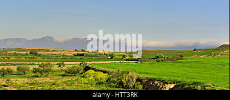 Lo spagnolo Cordillera Contabrica - Cantabrico montagne - visto dal Camino de Santiago de Compostela Foto Stock