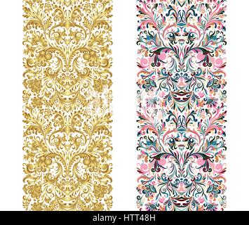 Set di confine vintage di modelli di spazzole. Barocco elementi floreali per cornici di design e decorazioni di pagina. Illustrazione Vettoriale