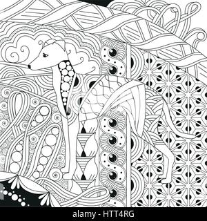 Cane zentangle stile con linee pulite per il libro da colorare per anti stress, T-shirt design, tattoo e altre decorazioni Illustrazione Vettoriale