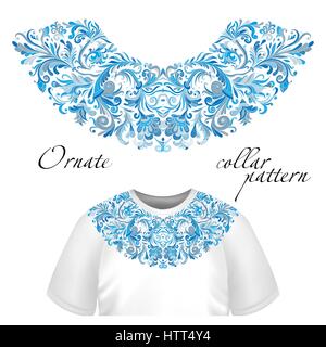 Il design del vettore per il collare di t-shirt e camicette. Coloratissimi fiori etnici neck line. Ricamo per la moda Illustrazione Vettoriale