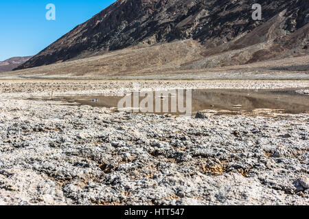 Vista della piscina salata a Badwater nel Parco Nazionale della Valle della Morte, California Foto Stock