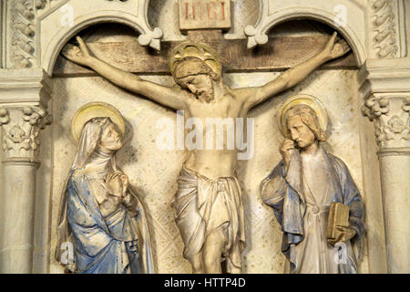 Gesù muore sulla croce, le stazioni della croce, Ufford chiesa, Suffolk, Inghilterra, Regno Unito Foto Stock