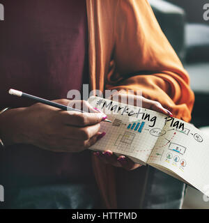 Il progresso del flusso di lavoro il piano di marketing Foto Stock