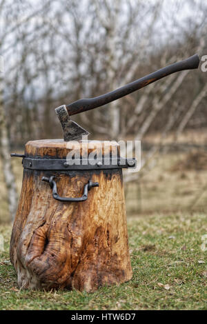 Tritare forgiato monoblocco per la suddivisione di legno con ax Foto Stock