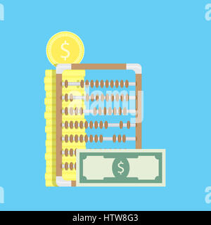 Controllare il vettore di denaro. Abacus e il conteggio di salario, ricchezza banking, investimenti di denaro banconote illustrazione Foto Stock