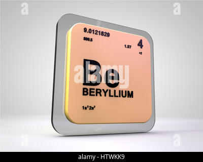 Berillio - essere - elemento chimico tavola periodica 3D render Foto Stock