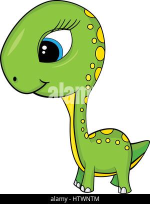 Illustrazione di Cartoon carino di verde Baby Brontosaurus dinosauro. EPS vettoriali8 . Illustrazione Vettoriale
