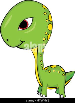 Illustrazione di Cartoon carino di verde Baby Brontosaurus dinosauro. EPS vettoriali8 . Illustrazione Vettoriale