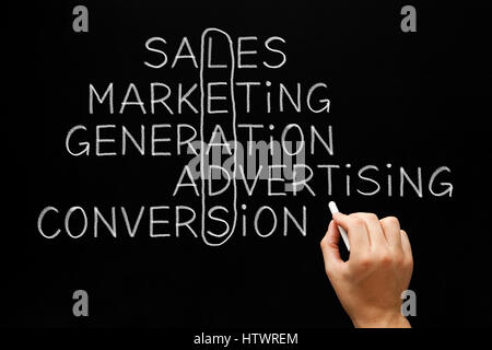 La scrittura a mano di Lead Generation concetto cruciverba in gesso bianco sulla lavagna. Foto Stock