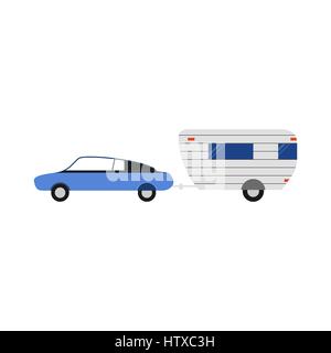 Vettore rv illustrazione del rimorchio. Appartamento camping icona. Buono per l'agenzia di viaggi e del campeggio, attività all'aperto, sport e attività ricreative all'aperto. Camper t Illustrazione Vettoriale