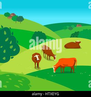 Mucche sul prato. Illustrazione Vettoriale